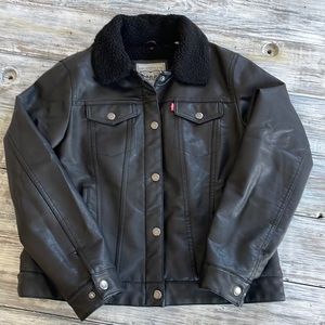 Levi’s black faux leather sherpa lined jacket, Like New!